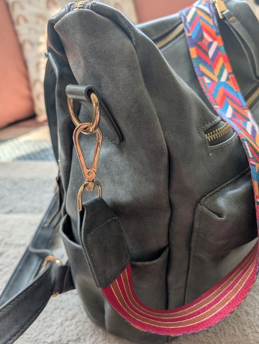 Modern+Chic Brielle Backpack Purse Convertible Bag Vegan Grey Removable Strap - Picture 3 of 11